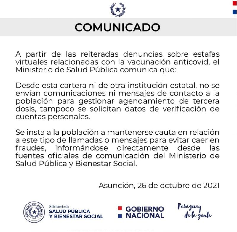 Mucho cuidado con los supuestos agendamientos del MSP  y BS