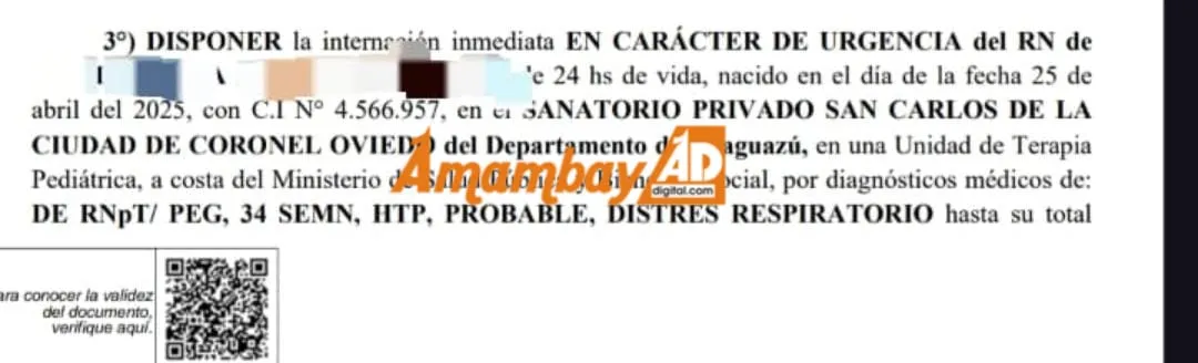 Recién nacido accede a Terapia Neonatal en sanatorio privado tras intervención de la Defensa Pública