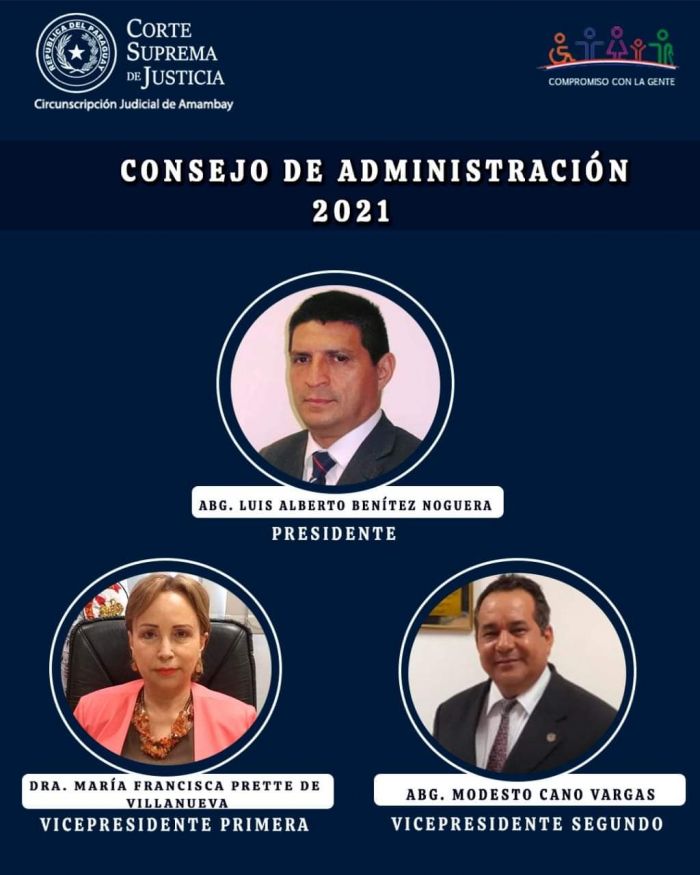 CSJ confirma consejo de administración para la  circunscripción judicial de Amambay 2021.