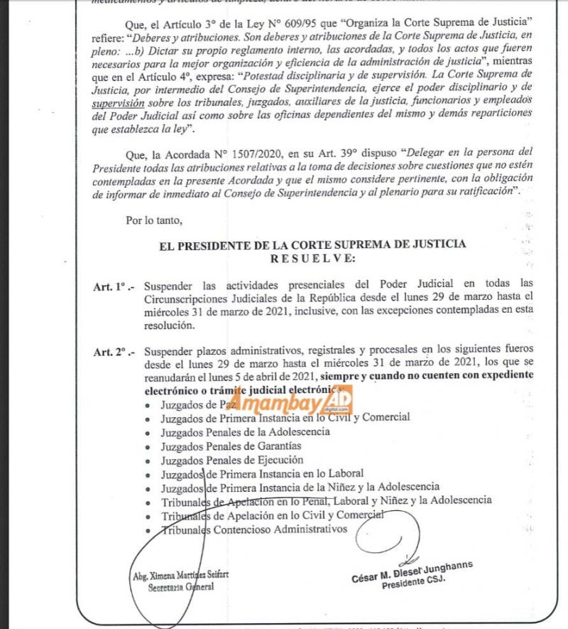 La Corte Suprema suspende actividades presenciales en Semana Santa