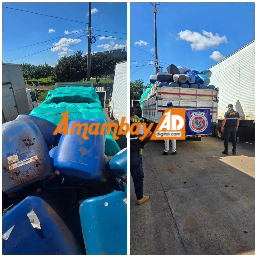 Camión con carga de bidones vacíos incautado por infracción aduanera