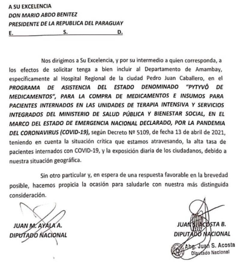 Diputados solicitan incluir al Hospital Regional en el programa `Pytyv Medicamentos