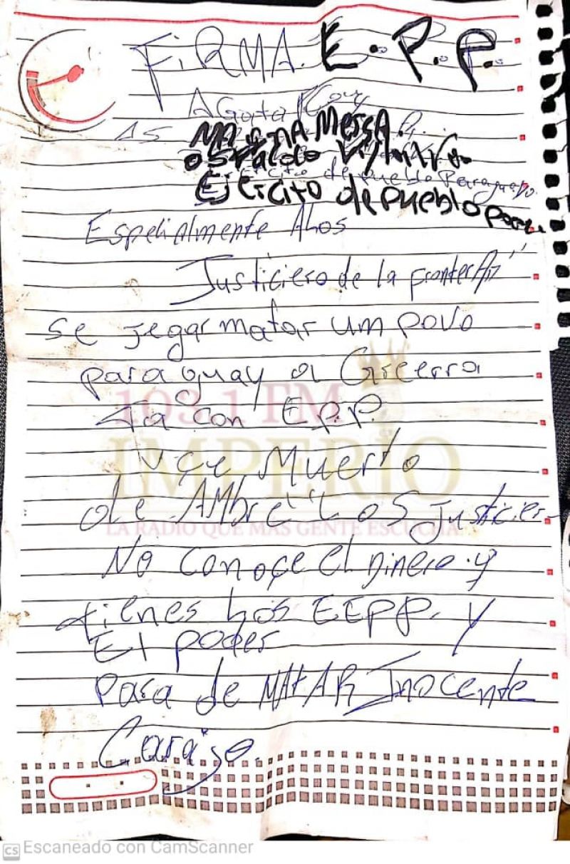 Carta de amenaza supuestamente de parte del EPP causa más risa que miedo
