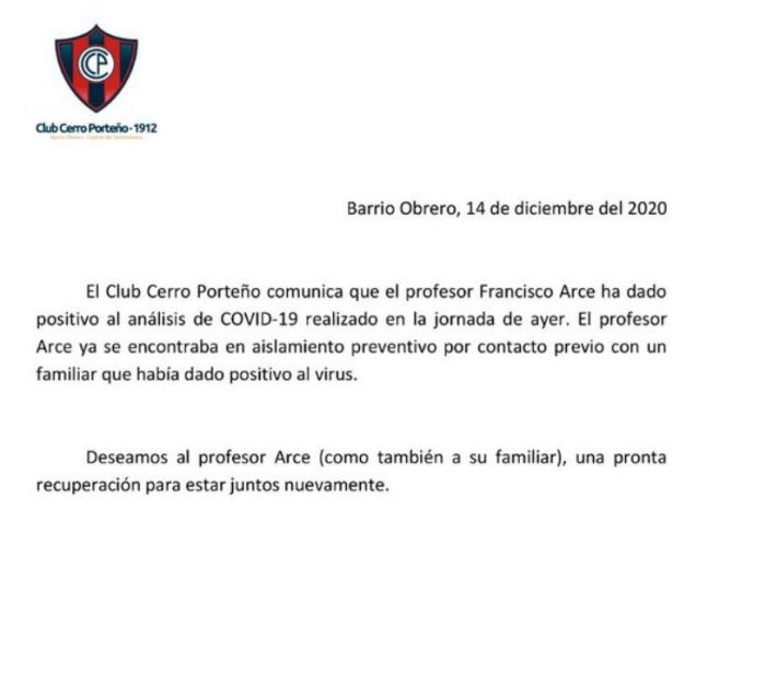El resultado de la prueba de Covid-19 de Francisco Arce