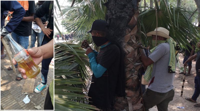 Armados con bombas molotov y armas caseras indígenas piden rechazo al aumento de pena para invasores