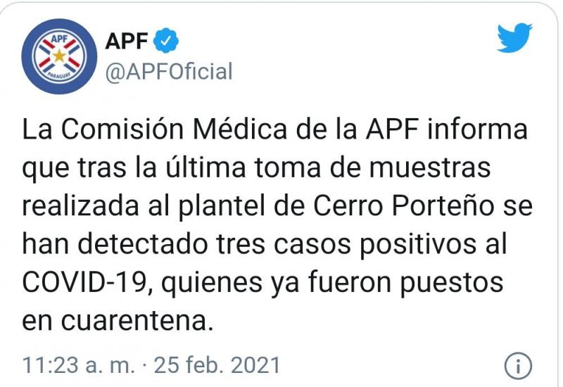 Más positivos en Cerro Porteño a pocos días del superclásico