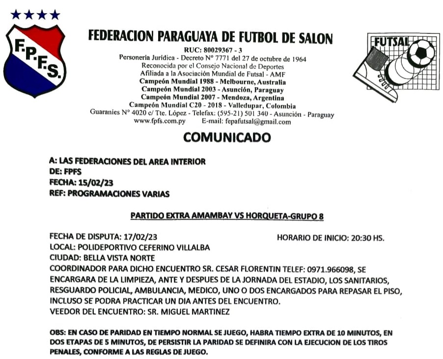 Partido extra Amambay vs. Horqueta se jugará en Bella Vista Norte