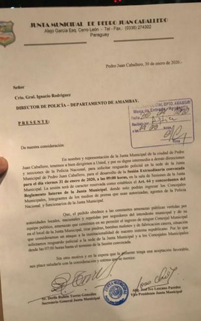 Solicitan custodia policial para reconsiderar intervención a comuna pedrojuanina