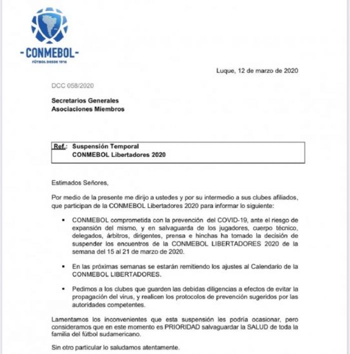 Se para la Copa Libertadores