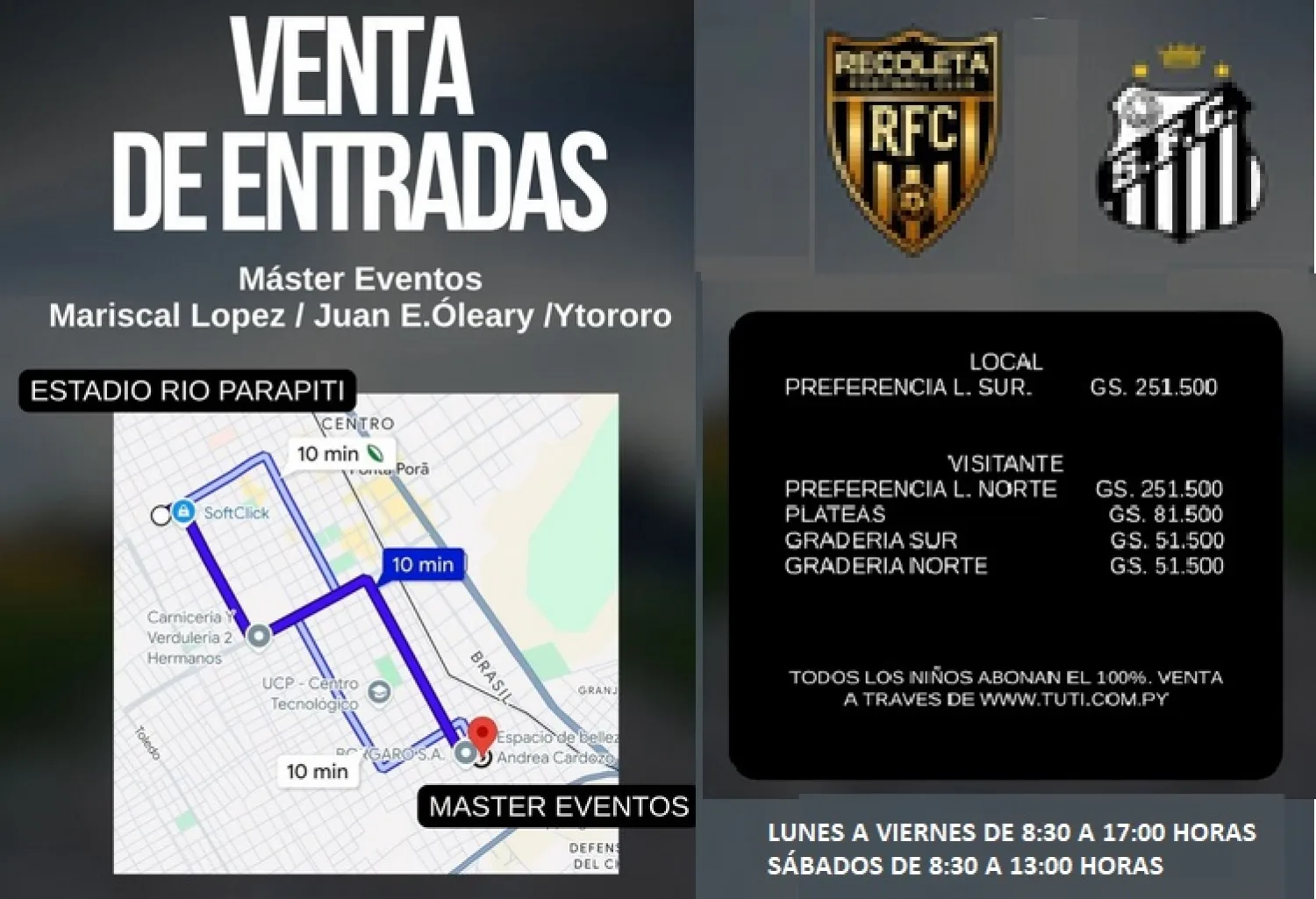 Se habilita la venta de entradas para el choque entre Recoleta y Santos