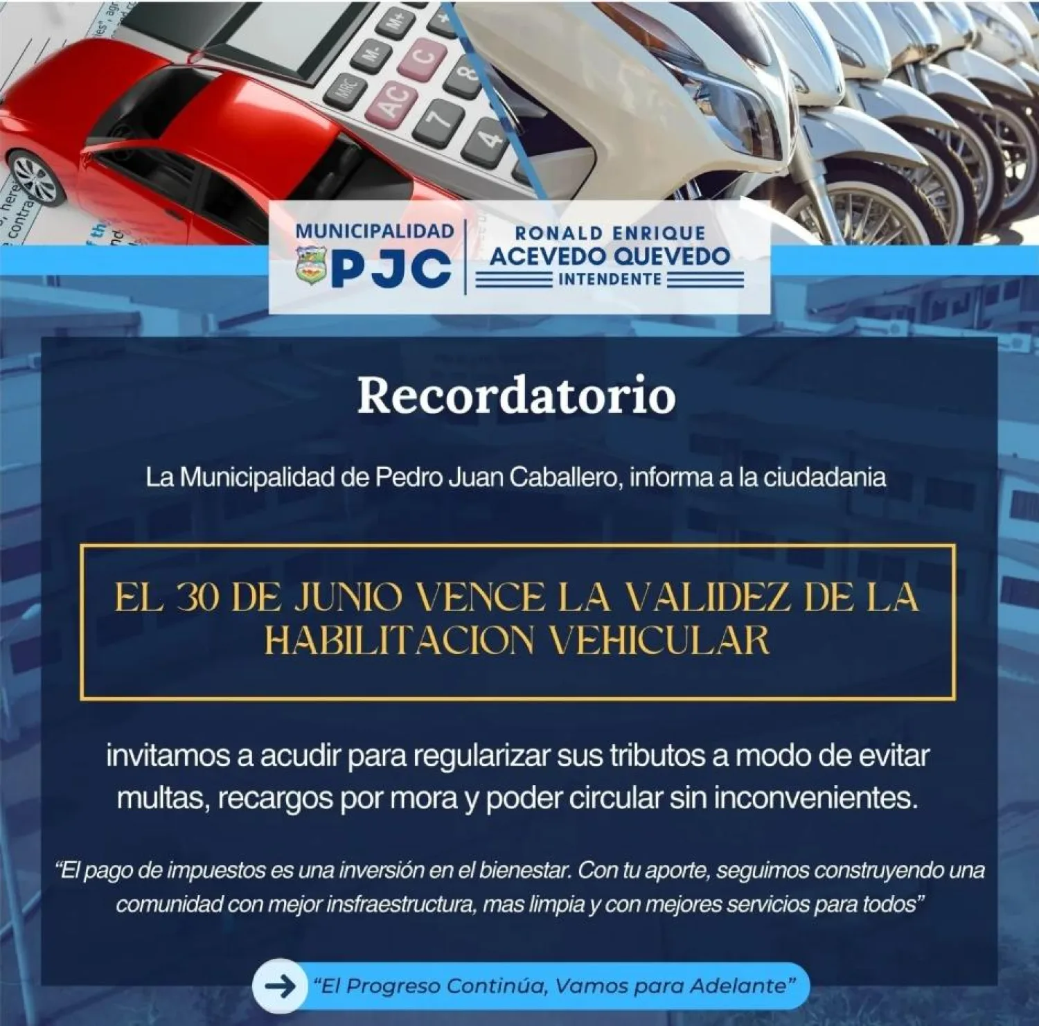 Municipalidad recuerda que la habilitación vehicular vence el 30 de junio
