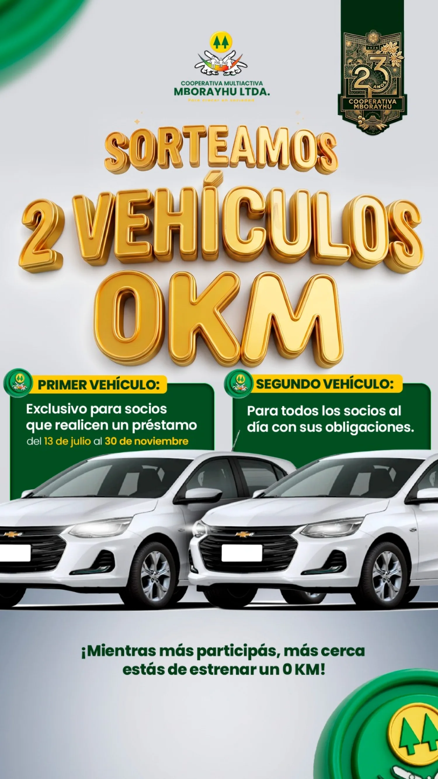 Cooperativa Mborayhu sortea dos vehículos 0KM entre sus socios