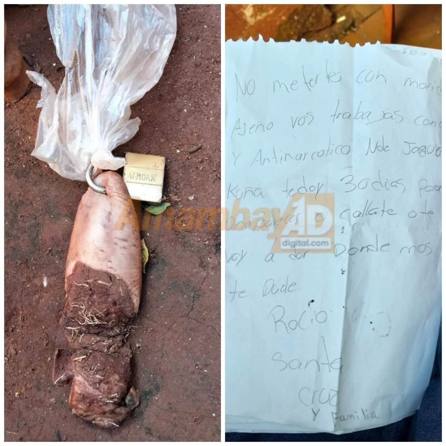 Dejan mensaje amenazante a una mujer con carne y candado en el asentamiento Virgen de los Pobres