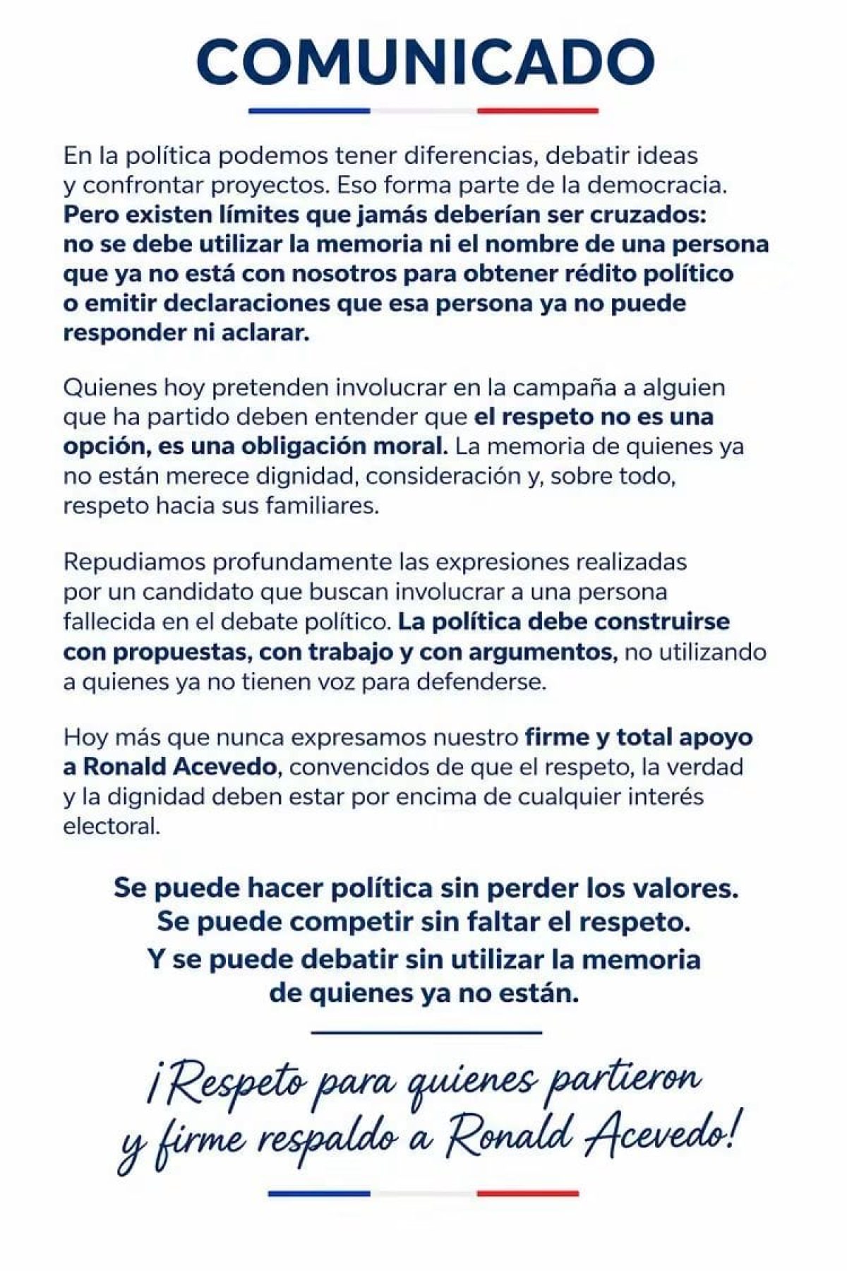 "Ronald Acevedo, me duele que Guillén haya atacado la memoria de mí hija"